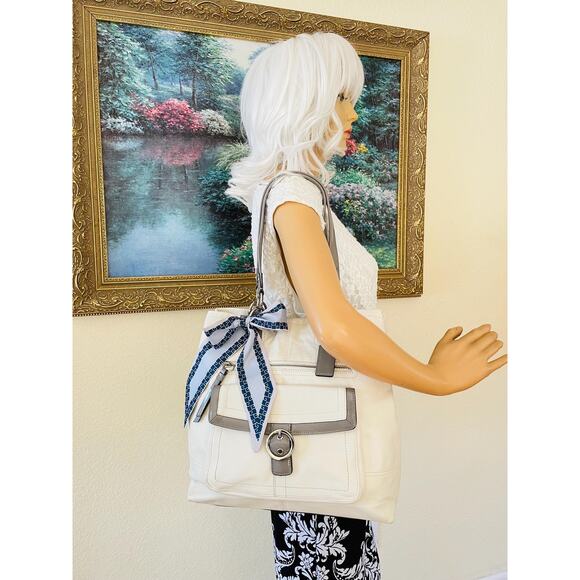 Coach penelope F18890 white gray Leather large Satchel BAG shoulder bag tote - Picture 3 of 10